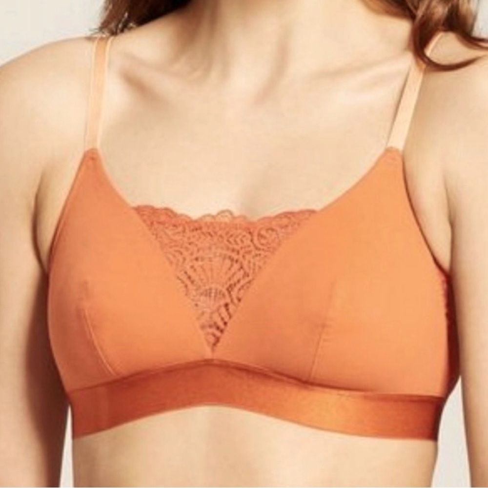 Gilligan & O'Malley Lace Trim Orange Triangle Bralette Size L